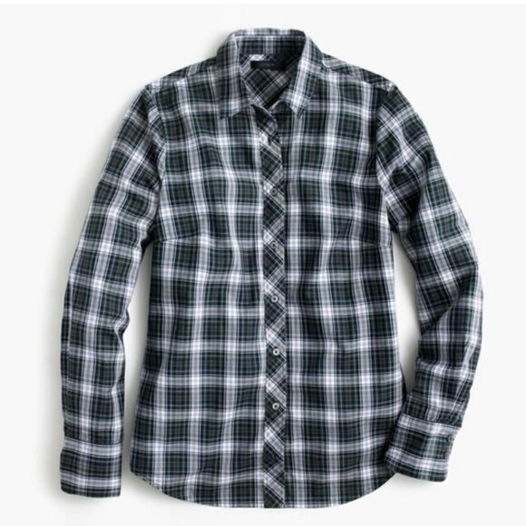 J. Crew Button Down Plaid Shirt Green Blue Black White 6 - Picture 1 of 7